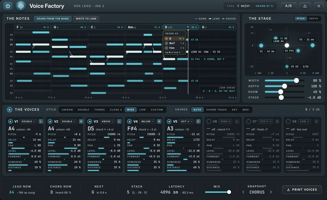 Harmonic Pro Studio Voice Factory vocal harmony plugin
