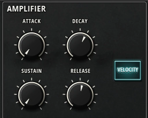 Harmonic Pro Studio Harmonic Classic synthesizer, amplifier envelope with attack, decay, sustain, release and velocity