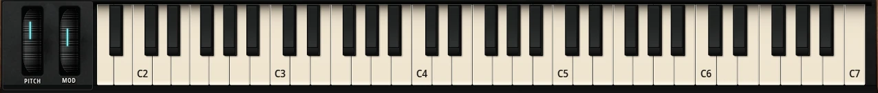 Harmonic Pro Studio Harmonic Classic synthesizer, on-screen keyboard with pitch and mod wheels