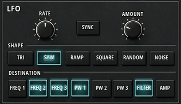 Harmonic Pro Studio Harmonic Classic synthesizer, LFO with rate, sync, amount, shapes and destinations
