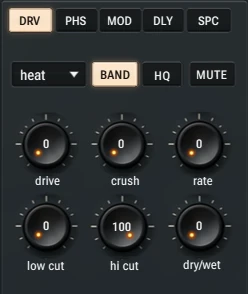 Harmonic Pro Studio Sonic synthesizer, the effects with drive, phaser, modulation, delay and space pages