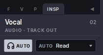 Harmonic Pro Studio Inspector, the track’s name, its kind and the state buttons